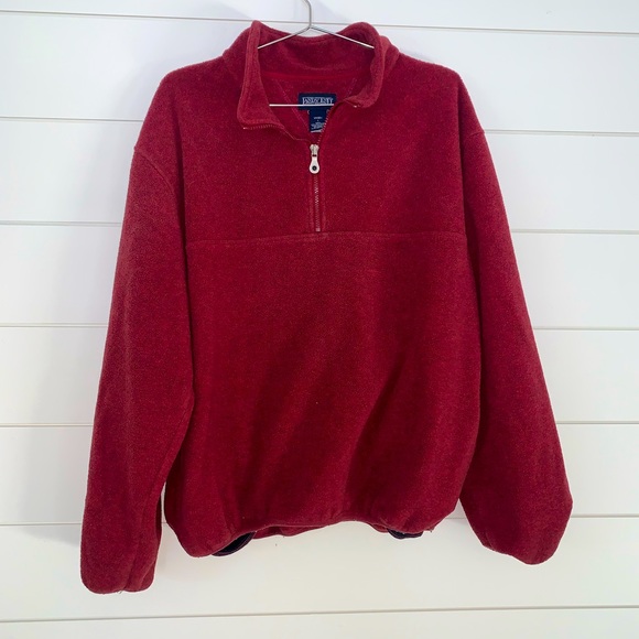 🤍 EUC Unisex Land’s End Oversized 1/4 Zip Fleece Maroon Pullover - Picture 2 of 4